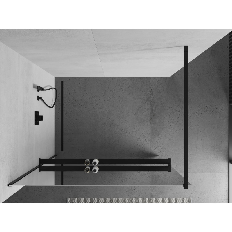 Mexen Kioto+ душ стена с рафт Walk-in 70 x 200 cm, огледало, черна - 800-070-121-70-50