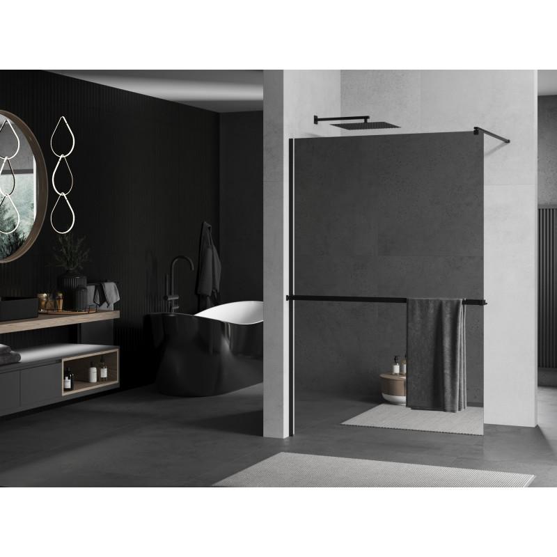 Mexen Kioto+ душ панел с рафт Walk-in 90 x 200 cm, огледало, черен - 800-090-121-70-50