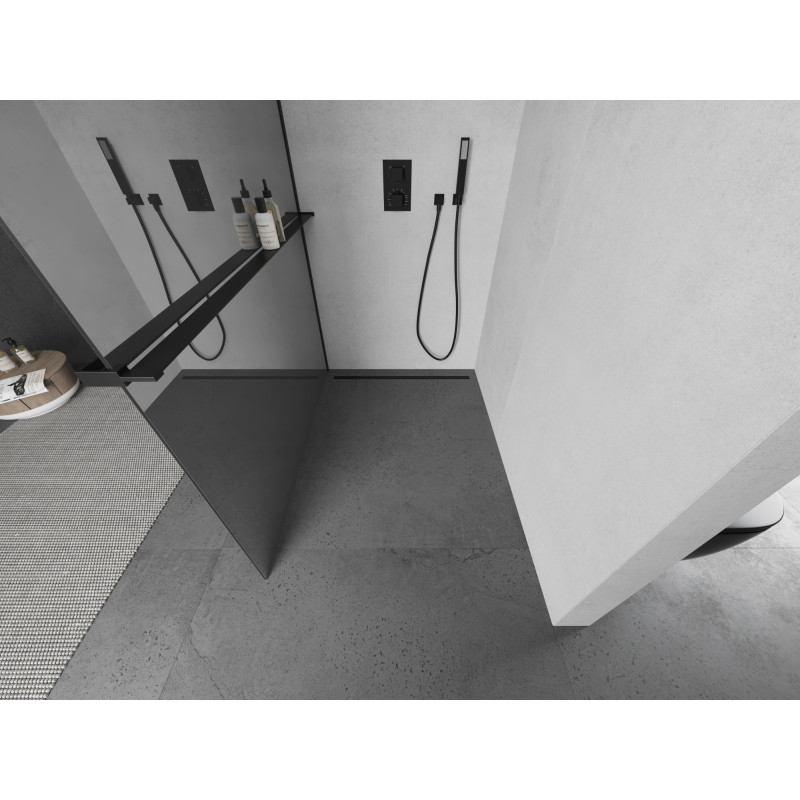 Mexen Kioto+ душ стена с рафт Walk-in 100 x 200 см, огледало, черна - 800-100-121-70-50