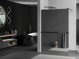 Mexen Kioto+ стена за душ с рафт Walk-in 100 x 200 см, огледало, черен - 800-100-121-70-50