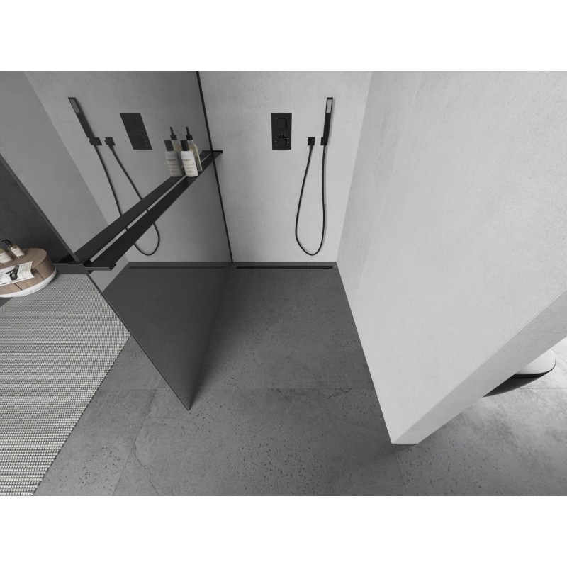 Mexen Kioto+ душ стена с рафт Walk-in 120 x 200 см, огледало, черно - 800-120-121-70-50