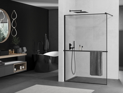 Mexen Kioto+ стена за душ с рафт Walk-in 100 x 200 см, черен модел, черен - 800-100-121-70-70
