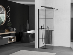 Mexen Kioto+ душова стена с рафт Walk-in 80 x 200 см, черен модел, черен - 800-080-121-70-77