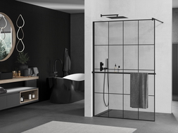 Mexen Kioto+ стена за душ с рафт Walk-in 140 x 200 см, черен модел, черен - 800-140-121-70-77