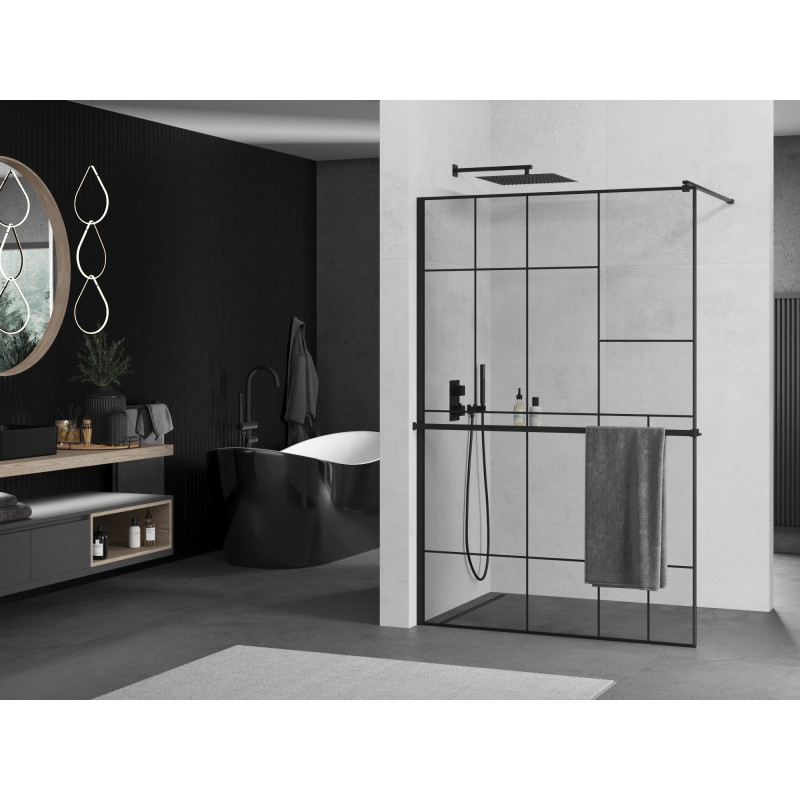Mexen Kioto+ душ преграда с рафт Walk-in 70 x 200 см, черен шарка, черен - 800-070-121-70-78
