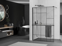 Mexen Kioto+ душ стена с рафт Walk-in 90 x 200 cm, черен модел, черен - 800-090-121-70-78