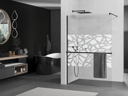 Mexen Kioto+ стена за душ с рафт Walk-in 80 x 200 см, бял модел, черен - 800-080-121-70-85