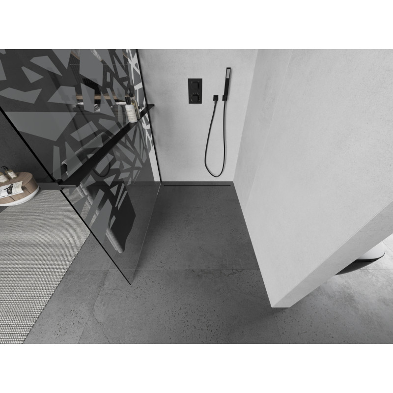 Mexen Kioto+ душ преграда с рафт Walk-in 100 х 200 см, бял десен, черен - 800-100-121-70-85