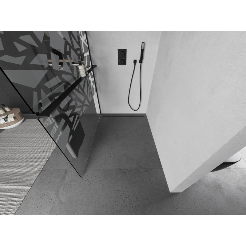 Mexen Kioto+ душ кабина с рафт Walk-in 130 x 200 см, бял модел, черна - 800-130-121-70-85