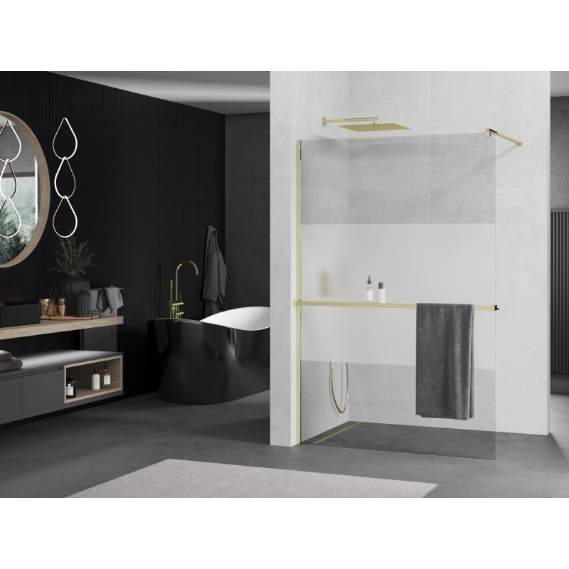 Mexen Kioto+ душ стена с рафт Walk-in 80 x 200 cm, прозрачно/замръзнало, злато