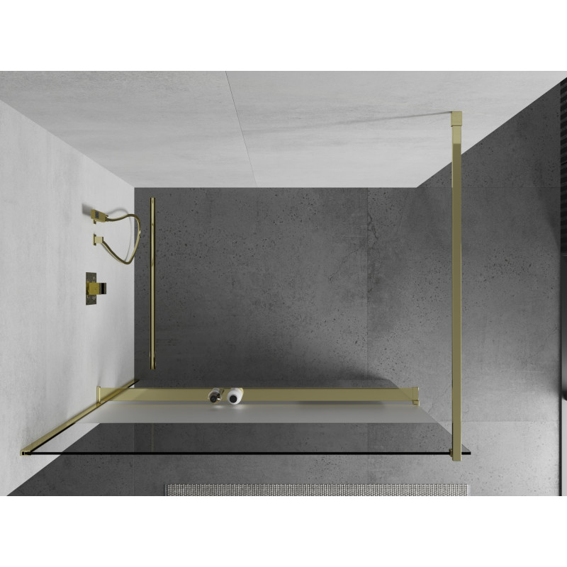 Mexen Kioto+ преграда за душ с рафт Walk-in 120 x 200 см, прозрачно/матово, златно
