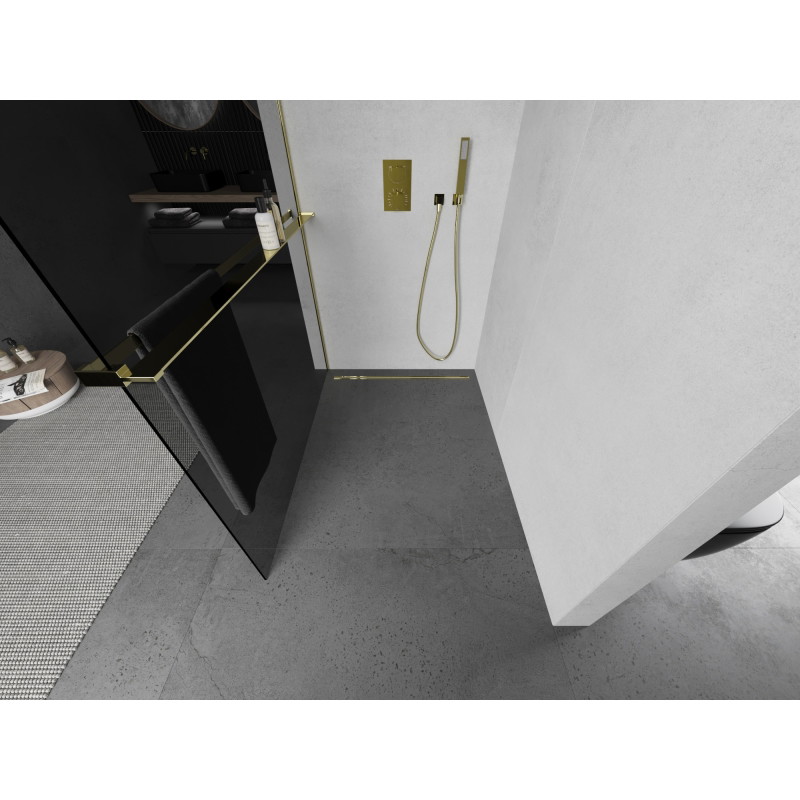 Mexen Kioto+ душ преграда с рафт Walk-in 70 x 200 cm, графит, златен - 800-070-121-50-40
