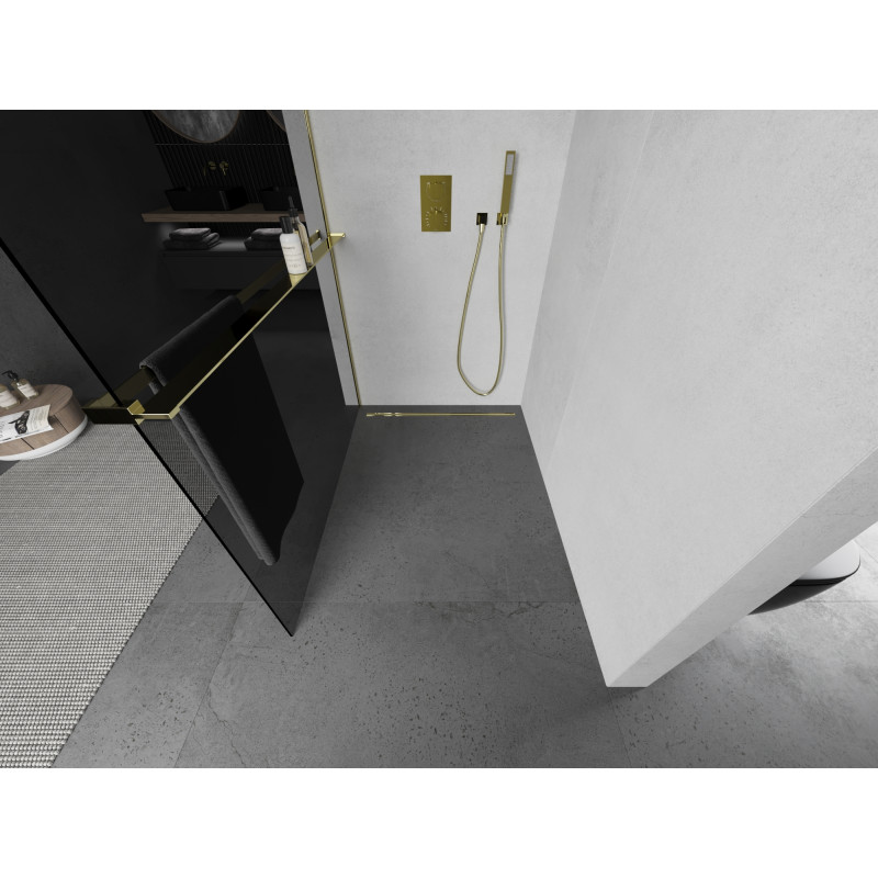 Mexen Kioto+ душ стена с рафт Walk-in 70 x 200 см, графит, златна - 800-070-121-50-40