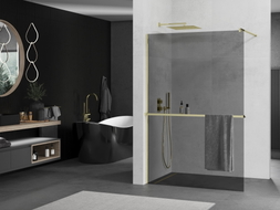 Mexen Kioto+ душ стена с рафт Walk-in 80 x 200 cm, графит, златна - 800-080-121-50-40