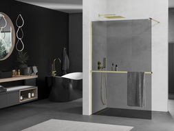 Mexen Kioto+ стенна преграда за душ с рафт Walk-in 100 x 200 см, графит, златна - 800-100-121-50-40