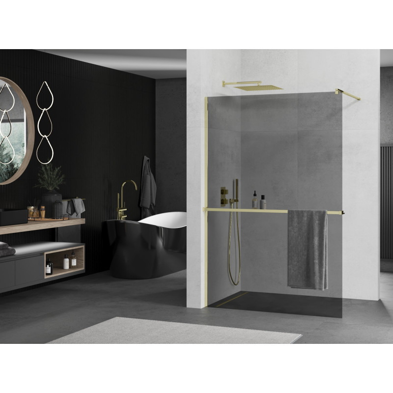 Mexen Kioto+ Душ стена с рафт Walk-in 120 x 200 см, графит, злато - 800-120-121-50-40