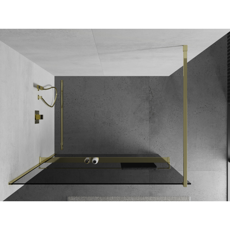 Mexen Kioto+ Душ стена с рафт Walk-in 120 x 200 см, графит, злато - 800-120-121-50-40