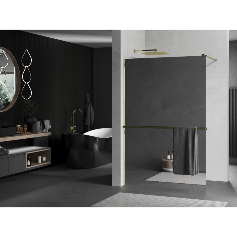 Mexen Kioto+ душ стена с рафт Walk-in 100 x 200 см, огледало, златна - 800-100-121-50-50