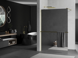 Mexen Kioto+ душ стена с рафт Walk-in 100 x 200 см, огледало, златна - 800-100-121-50-50