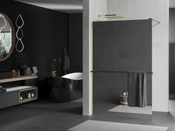 Mexen Kioto+ стена за душ кабинa с полкa Walk-in 100 x 200 см, огледало, златна - 800-100-121-50-50