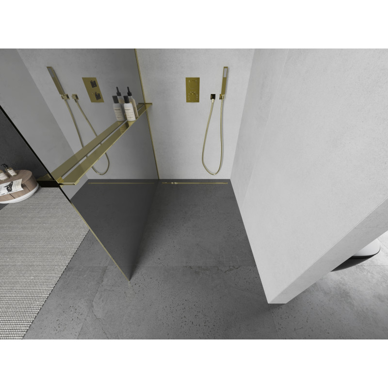 Mexen Kioto+ душирана стена с рафт Walk-in 110 x 200 см, огледало, златно - 800-110-121-50-50