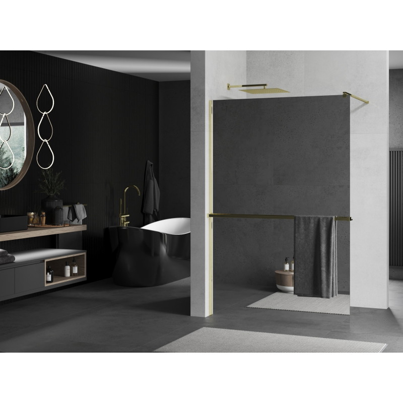 Mexen Kioto+ душ стена със полица Walk-in 110 x 200 cm, огледало, златна - 800-110-121-50-50