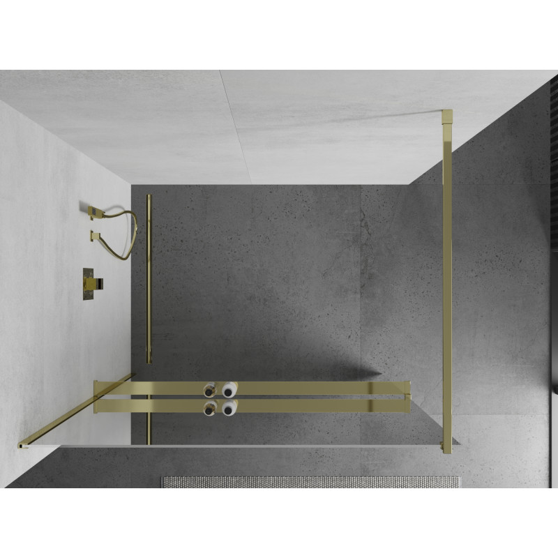 Mexen Kioto+ душ стена с рафт Walk-in 120 x 200 см, огледало, златно - 800-120-121-50-50