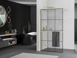Mexen Kioto+ душова стена с рафт Walk-in 120 x 200 см, черен модел, златен - 800-120-121-50-77