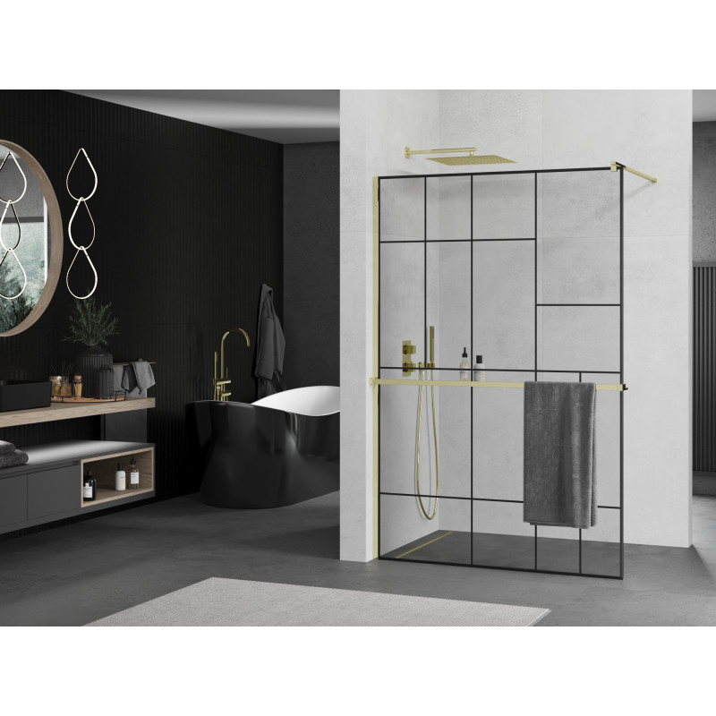 Mexen Kioto+ душ кабина с рафт Walk-in 90 x 200 см, черен мотив, златен - 800-090-121-50-78