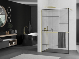 Mexen Kioto+ Душ преграда с рафт Walk-in 120 x 200 см, черен десен, златен - 800-120-121-50-78