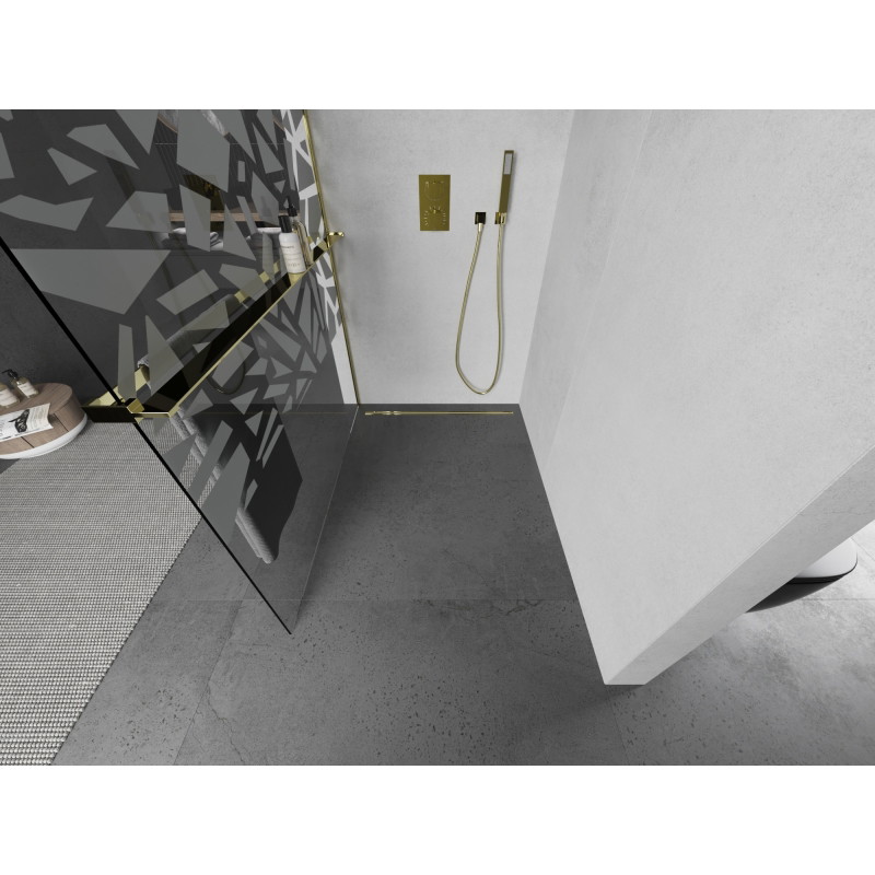 Mexen Kioto+ душ преграда с рафт Walk-in 80 x 200 см, бял десен, златен - 800-080-121-50-85