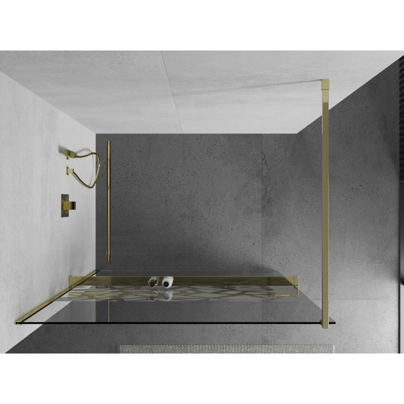 Mexen Kioto+ душ преграда с рафт Walk-in 110 x 200 см, бял дизайн, злато - 800-110-121-50-85