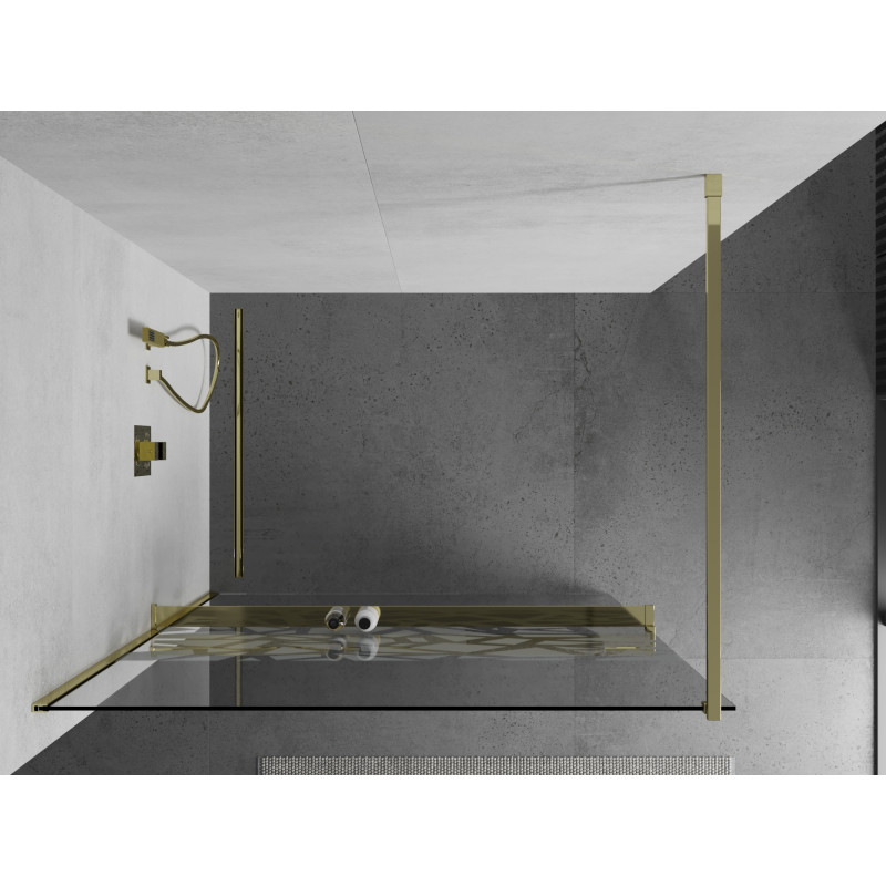 Mexen Kioto+ стенна душова с рафт Walk-in 120 x 200 cm, бял мотив, злато - 800-120-121-50-85