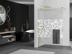 Mexen Kioto+ душ-панел с полица Walk-in 120 x 200 см, бял модел, златен - 800-120-121-50-85