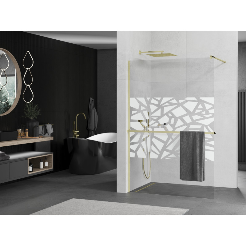 Mexen Kioto+ душ преграда с рафт Walk-in 130 x 200 cm, бял модел, златна - 800-130-121-50-85