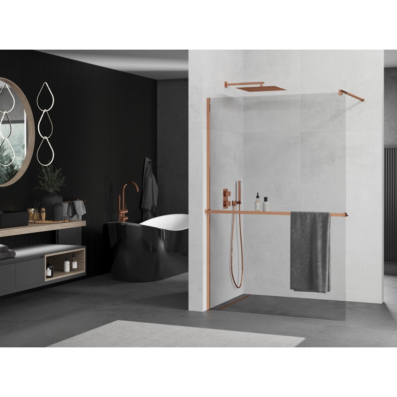 Mexen Kioto+ душ параван с рафт Walk-in 100 x 200 cm, прозрачен, розово злато