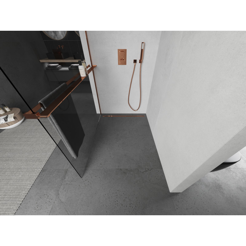 Mexen Kioto+ душ преграда с рафт Walk-in 100 x 200 см, транспарентна, розово злато