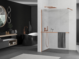 Mexen Kioto+ стена за душ с полка Walk-in 120 x 200 см, прозрачна, розово злато - 800-120-121-60-00