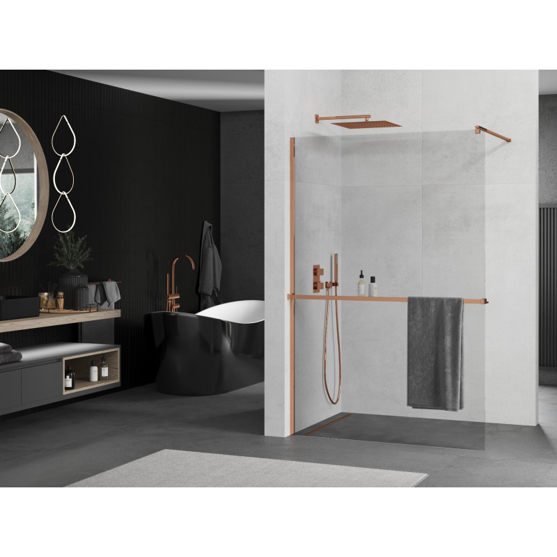 Mexen Kioto+ душ стена с рафт Walk-in 140 x 200 см, прозрачен, розово злато
