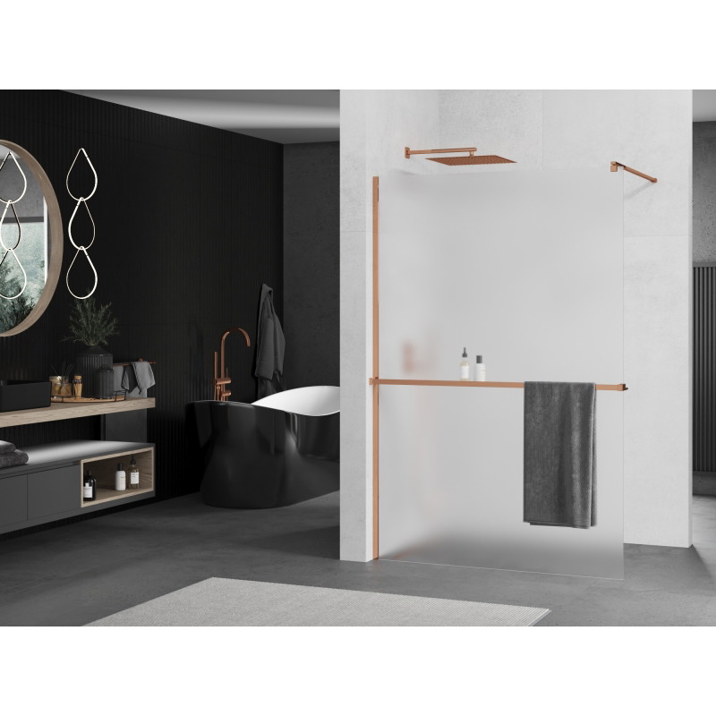 Mexen Kioto+ душ преграда с рафт Walk-in 90 x 200 см, матирано стъкло, розово злато