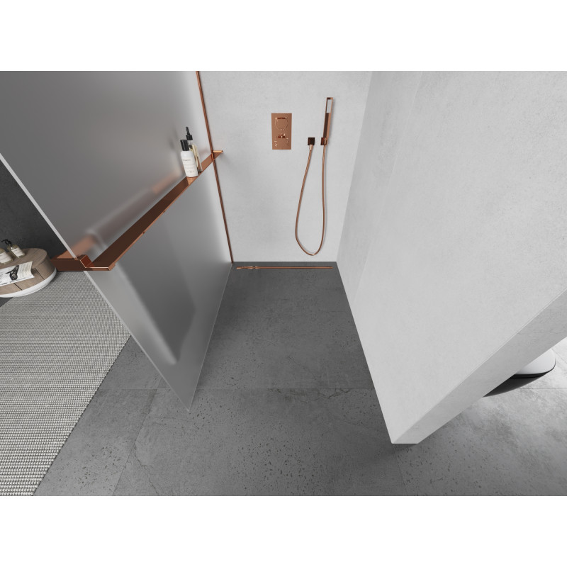 Mexen Kioto+ душ параван с рафт Walk-in 100 x 200 cm, скреж, розово злато - 800-100-121-60-30