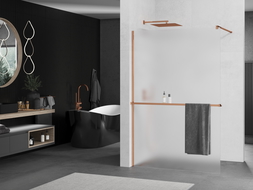 Mexen Kioto+ душова стена с полка Walk-in 100 x 200 см, матово стъкло, розово злато - 800-100-121-60-30
