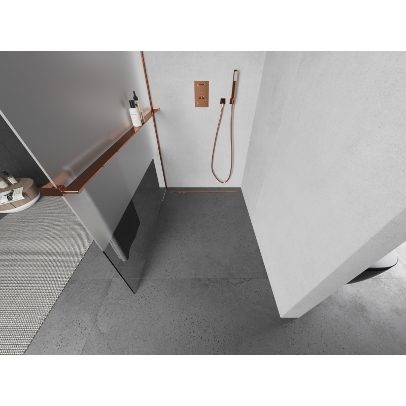 Mexen Kioto+ Душ стена с рафт Walk-in 90 x 200 см, прозрачен/мразовит, розово злато