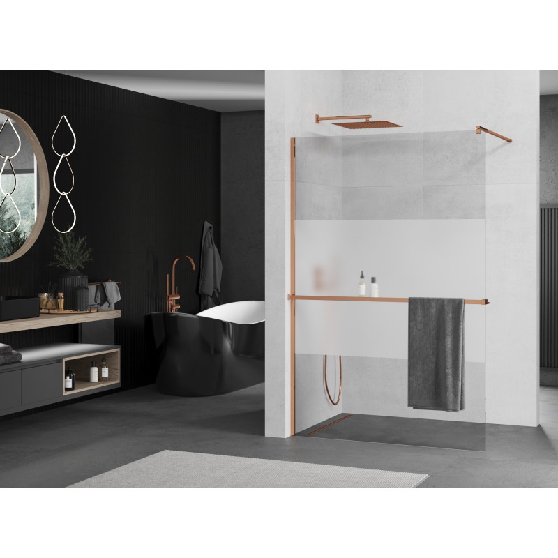 Mexen Kioto+ душкабина с рафт Walk-in 90 x 200 см, прозрачно/матирано, розово злато