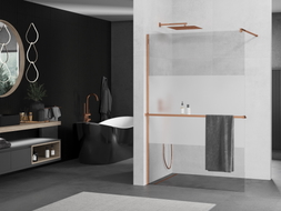 Mexen Kioto+ Душ стена с рафт Walk-in 90 x 200 см, прозрачен/мразовит, розово злато