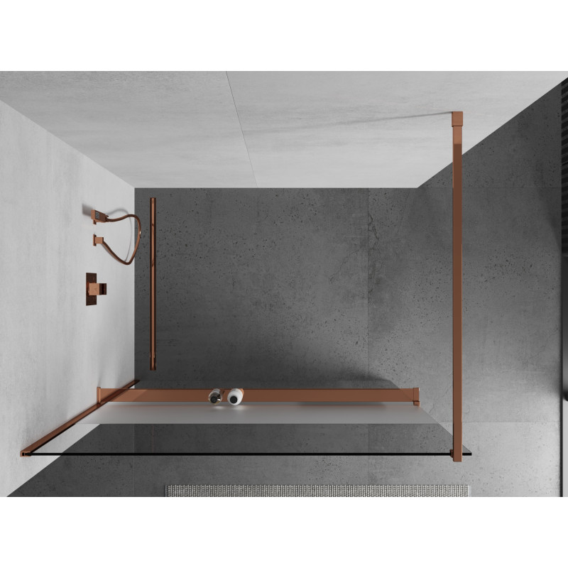 Mexen Kioto+ Душ стена с рафт Walk-in 90 x 200 см, прозрачен/мразовит, розово злато