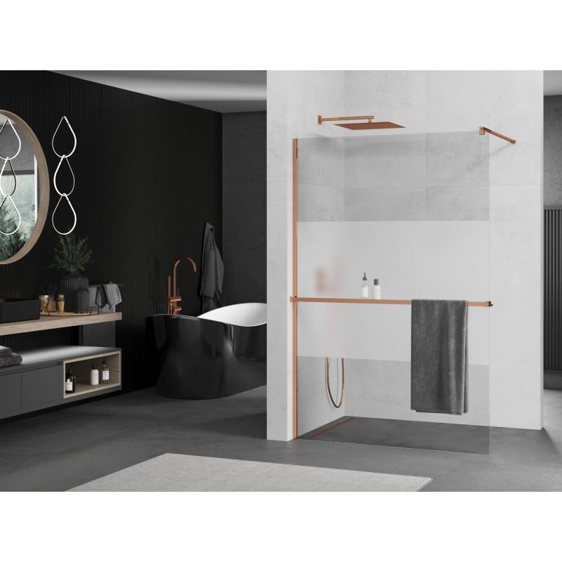 Mexen Kioto+ душ преграда с рафт Walk-in 120 x 200 см, прозрачен/мат, розово злато