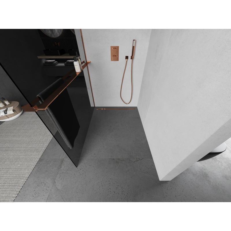 Mexen Kioto+ душ екран с рафт Walk-in 70 x 200 см, графит, розово злато - 800-070-121-60-40