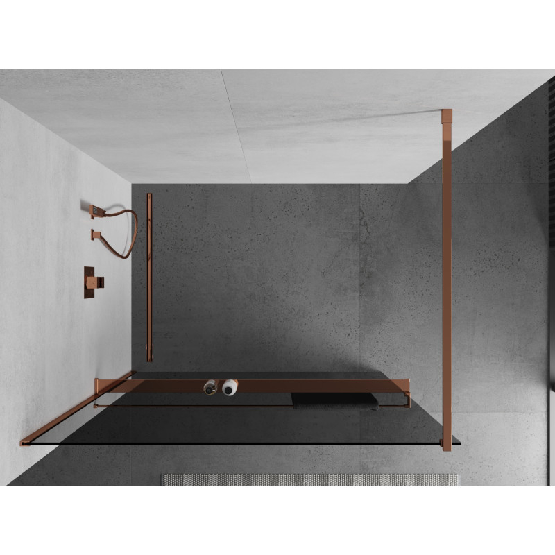 Mexen Kioto+ душ преграда с рафт Walk-in 100 x 200 см, графит, розово злато