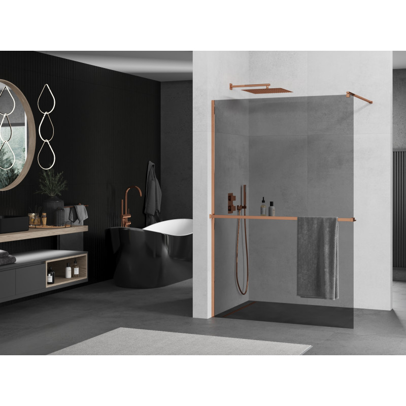 Mexen Kioto+ душ панел с рафт Walk-in 110 x 200 см, графит, розово злато - 800-110-121-60-40